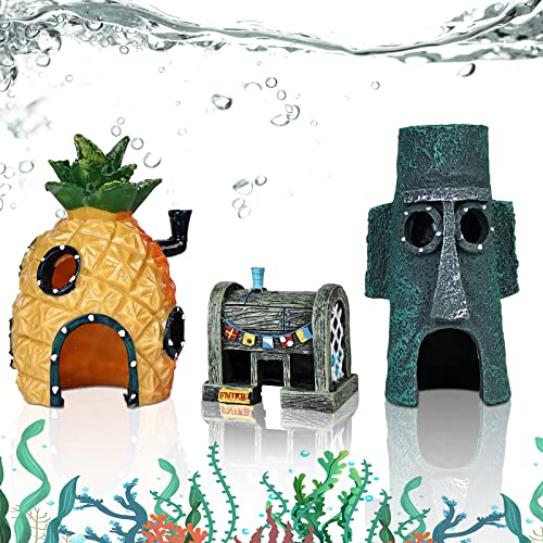 Decoración Acuario Adorno Tanque Peces: Juego de Decoración del Acuario, Decoración del Acuario Paisajismo - Juego 3 Paisaje Casa Piña Decoración del Acuario Castillo Tanque Peces