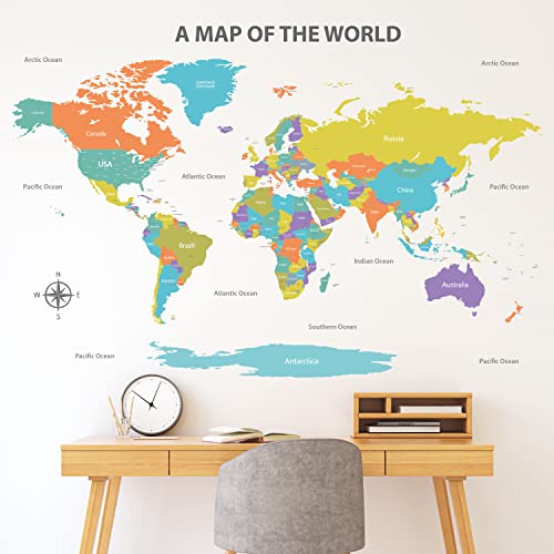 DECOWALL DL3-2302 Coloroso mapa del mundo niños murallas decoran arte doméstico viaje chicos cuarto bebé de madera internacional de color aprendiendo tapices nación de la bandera educativa mundial