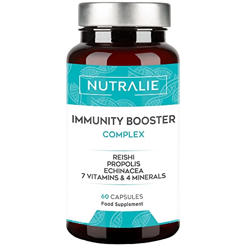 DEFENSAS INMUNITARIAS FORTE | Vit C + Equinacea + Própolis + Reishi + Zinc + Selenio + Hierro | Vitaminas Sistema Inmunológico Puro | IMMUNITY BOOSTER 60 Cápsulas Nutralie