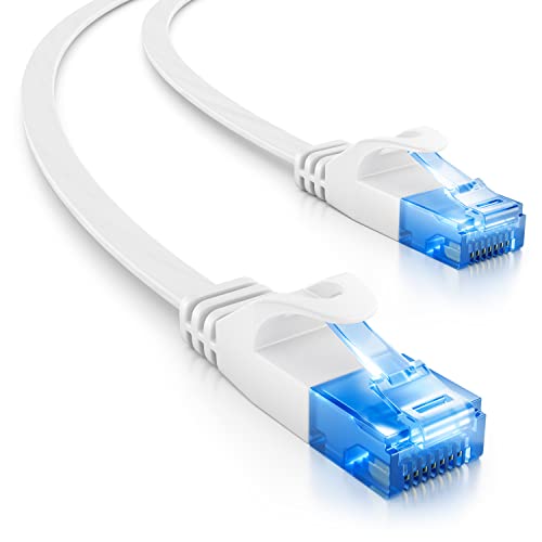deleyCON 0,5m Cable de Red Plano CAT6 1000Mbit Gigabit LAN - Cat 6 RJ45 Ethernet Cable de Conexión Cable de Instalación Plano - para Internet Switch Router Modem Patch Panel - Blanco