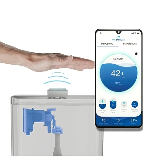 Descarga de cisterna automática de WC con sensor inalámbrico de activación Ahorro 70% de agua en cada uso APP para regulación y control del consumo de agua.