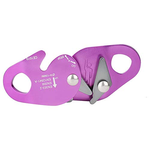 Descensor de Parada con Cuerda, frenado automático para Abrazadera de Cuerda de 9-13 mm Enganche de Rescate Anillo de rápel Equipo de Escalada Púrpura