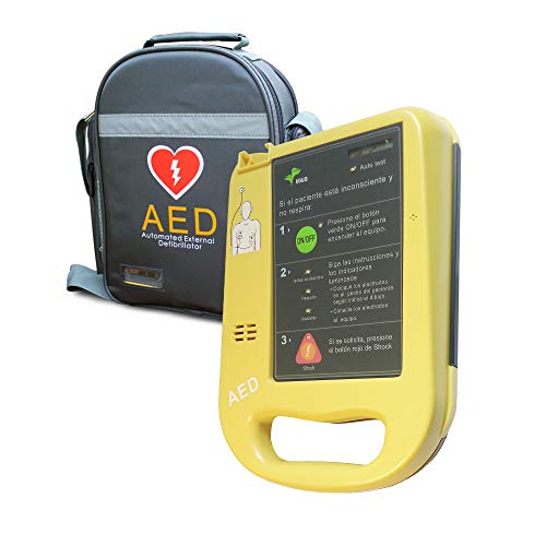 Desfibrilador semiautomático AED7000 con autotest totalmente en español. Fácil de usar con 2 botones.