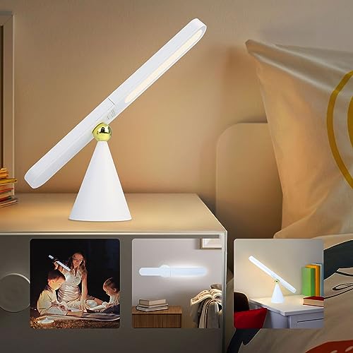 DESGNT Lámpara de mesa LED regulable con batería, inalámbrica, multifuncional, recargable, lámpara de pared extraíble con 3 niveles de brillo, control táctil, para interiores, dormitorios.