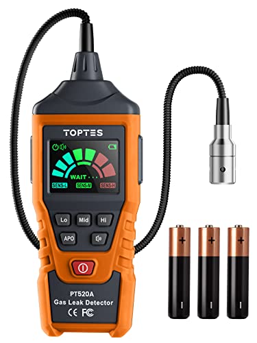 Detector de Gas, TopTes PT520A Gas Natural para Fugas Combustibles (Propano), Sonda 43.5 cm, Alarma Visual y Auditiva (3x pilas AAA incluidas, Manual de Usuario en Español) - Naranja