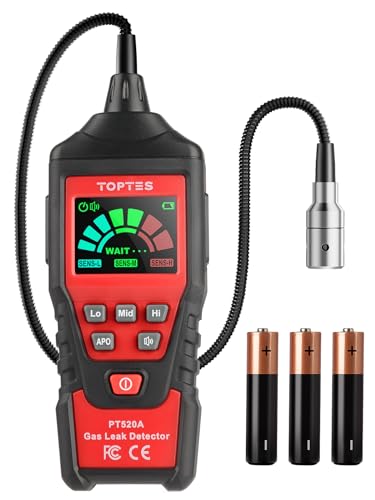 Detector de gas TopTes PT520A, sensor de cuello flexible de 43,5 cm, localiza fugas de gas combustible como metano, propano, butano, LPG y LNG, RV, detector de gas doméstico(incluye 3 baterías)-Rojo