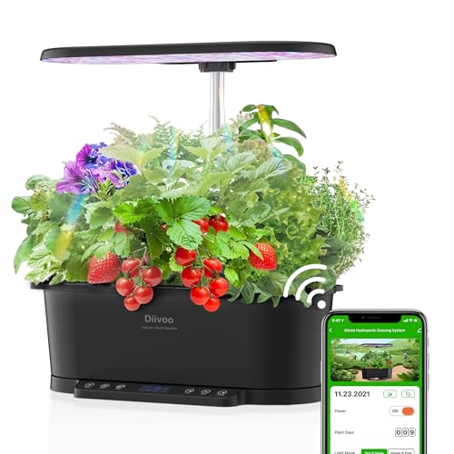 Diivoo Cultivo Hidroponico WiFi, Huerto de Interior con LED Lámpara de Cultivo, Sistema de Jardín Inteligente Kit de Cultivo Interior con Temporizador Automático, Altura Ajustable, 15 Vainas
