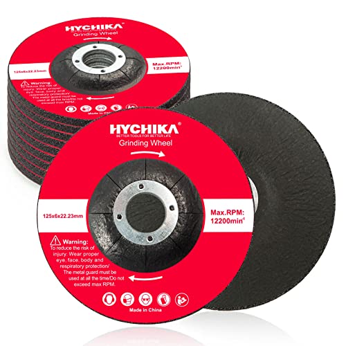 Discos de Desbaste 10 Piezas, HYCHIKA Disco Abrasivo para angulares 125mm x 6mm, Ruedas de Rectificación para Aluminio, Metal y Cobre