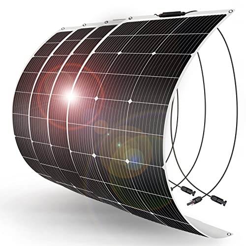 DOKIO 4PC Panel Solar Flexible 100W 18V ETFE Monocristalino Fotovoltaico para cargar baterías de 12V, para Autocaravana, Caravana, Barcos, Techos, Camping, Superficies irregulares