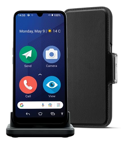 Doro 8200 Plus 4G Smartphone Android Seniores - Teléfono Móvil para Mayores - Fácil - Resistente al Agua - Triple Cámara 16MP - 6.1" - Botón SOS con GPS - 4GB +64GB - Base de Carga - Funda Cartera