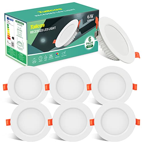 Downlight LED Empotrable 6W Equivalente 60W, 6 Pack Foco Empotrables LED Techo Redondo Neutro 4500K, 600LM Ultradelgado 26mm, Ф85-95mm, No Regulable AC 160-260V, Ojos de buey de led para Salón Cocina