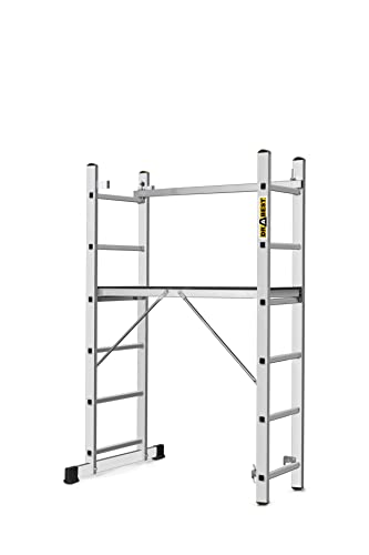 DRABEST Andamio de trabajo 2 x 6, escalera y andamio de aluminio, soporta hasta 150 kg, escalera multifunción, gancho gratuito