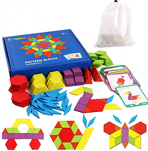 EACHHAHA Montessori Puzzle de Madera, Juguete de Tangram, Divertido Juguete Educativo, con 155 Piezas de Formas geométricas y 24 Tarjetas de diseño,Juegos educativos para niños de 3 4 5 6 7 años
