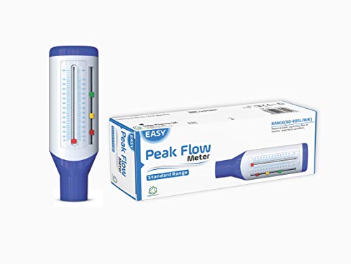 Easy Peak Flow Meter para que un adulto controle la función pulmonar | Medidor de flujo espiratorio | Gama estándar para adultos | Incluya instrucciones - indicadores codificados por colores