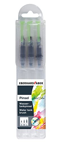 Eberhard Faber 579925 - Pinceles con depósito de agua, 3 piezas con diferentes puntas de pincel, depósito de agua con capacidad de 7,5 ml, para artistas aficionados, ideal para llevar