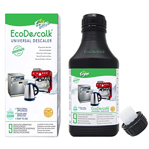 EcoDescalk Descalcificador Ecológico 500 ml (9 Descalcificaciones). Limpiador 100% Natural para Hervidores, Lavadoras y Lavavajillas. Descalcificador Líquido Multiusos para Todas las Marcas.