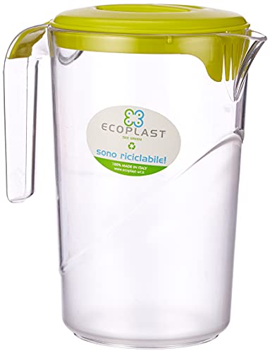 Ecoplast , jarra de plástico con tapa, fabricada en policarbonato, útil y cómoda de usar, indestructible, ideal para agua, zumos, fabricada en Italia, 1,5 litros, colores surtidos, 1 pieza