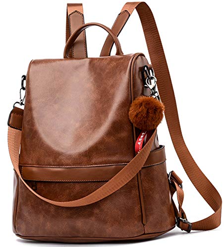 ECOTISH Anti-robo Mujer Mochila de Cuero de pu mochila de Bolsa de mano Mochilas Casual Bolsa de viaje Messenger Bag Backpack (marrón)