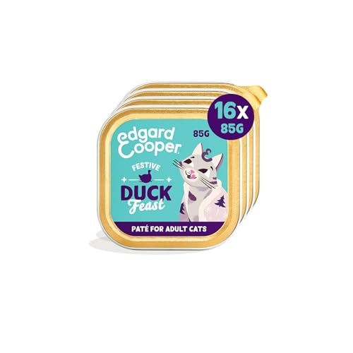 Edgard & Cooper Comida Húmeda Gatos Esterilizados o Activos Gato Adulto Paté Natural Sin Cereales Latas, 85g x 16 Festín Navideño con Pato, Alimentación Sana y Sabrosa