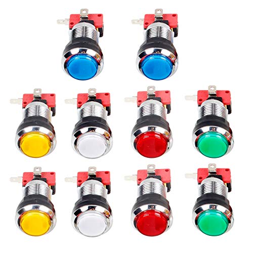 EG STARTS 10x Arcade Chrome LED botones iluminados con interfaz de 4.8 mm Micro Switch para juegos de máquinas Arcade Mame Jamma Parts 12V (cada color de 2 piezas)