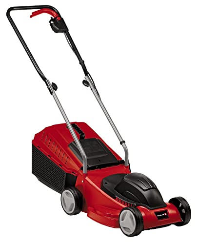 Einhell Cortacésped eléctrico GC-EM 1032 (1000 W, 32 cm de ancho de corte, 30 L, ajuste de la altura de corte en 3 pasos, carril guía plegable, ruedas para salvar el césped), Color Rojo/Negro