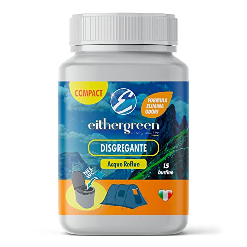 Eithergreen COMPACT - El desintegrador elimina los olores de las aguas residuales - para inodoros portátiles de camping - 15 sobres de 15 g