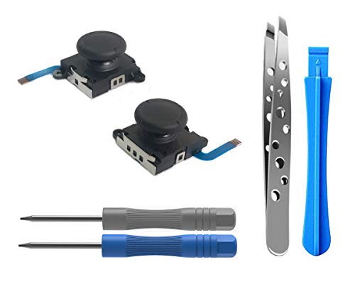 ElecGear Reemplazo de Joystick Analógico para Nintendo Joy-con Controller y Switch Lite, 3D Thumb Stick Palanca Pulgar Palanca de Controlador, Destornillador Herramientas de Reparación (2x Negro)