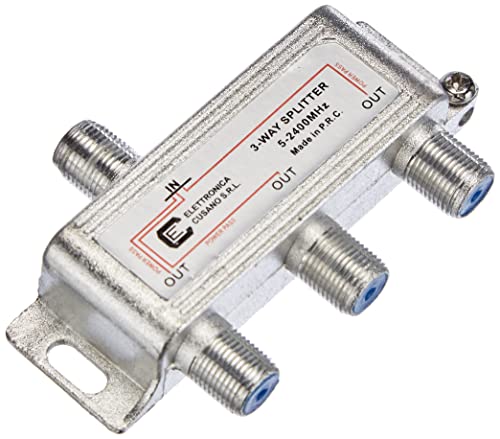 Elettronica Cusano 6333 - Splitter satélite 3 vías, Repartidore Antena TV de Vivenda con Conector F, Divisor satélite, Divisor Antena TV, Partitor TV Sat, Distribuidor de señal terrestre y satélite