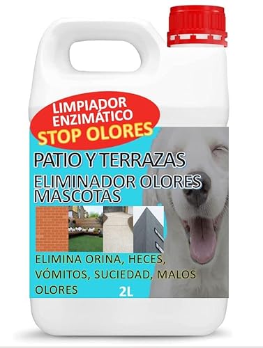 Eliminador de Olores Mascotas al Instante 2l. Neutralizador Enzimatico Olores Orina Heces Vómitos. Interior y Exterior. Patio Jardin. Anti olor orines Perros Gatos. Detergente enzimatico perros.