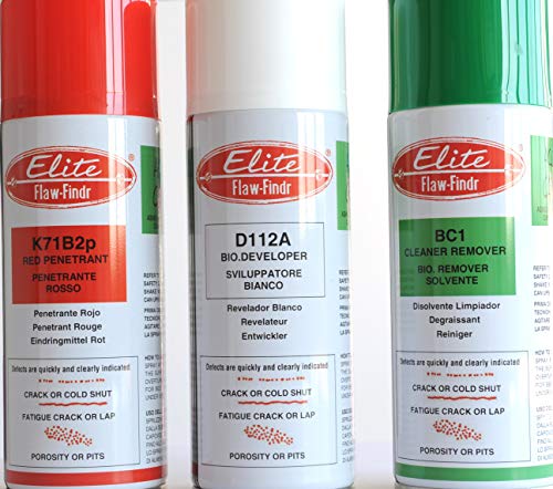 ELITE NDT Italiana - Kit profesional de líquidos penetrantes para cría y otros defectos sobre soldaduras y todos los materiales. El coste por aerosol más económico.