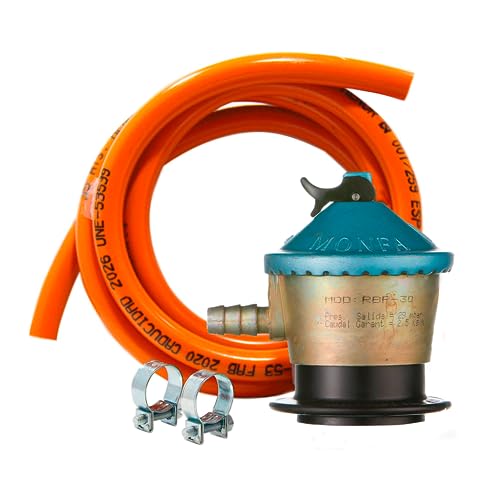 Sanfor Regulador Bombona Gas butano de 12 kg de Uso doméstico, Homologado  (UNE-EN12864), Color Plateado