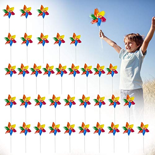 EMAGEREN 36 Piezas Molinillos de Viento de Colores Molino de Viento para Niños Molinos de Adorno para Jardin de Plástico para Juguete/Regalo de Niños/DIY Decorar Fiesta Césped Jardín - Multicolor