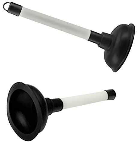 Émbolo de goma ideal para inodoro, fregadero, drenaje, limpieza y desbloqueo, potente desbloqueador de émbolo de ducha con taza de 100 mm y mango de 225 mm (9 pulgadas) (negro/blanco)
