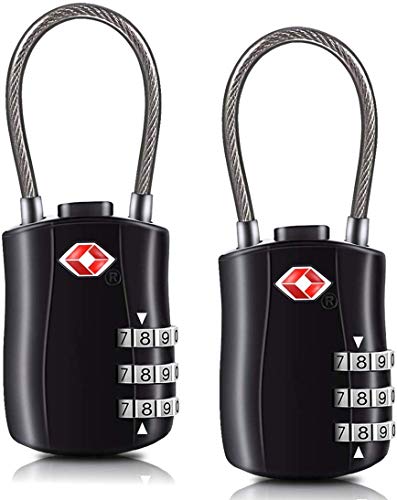 EMIUP candados de seguridad de 3 dígitos aprobados por la TSA - Candados de combinación negros para maletas de viaje, mochila o bolsa (2 paquetes)