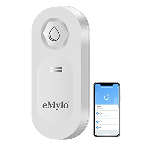 eMylo Sensor Detector de Fugas de Agua WiFi, Alarma de Sensor de Agua de 120dB con notificación de aplicación en Tiempo Real, Alarma de Sensor de inmersión de Agua de Monitor de Nivel para el hogar