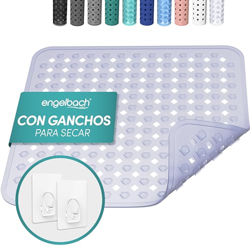 Engelbach® Alfombra Ducha Antideslizante 53x53cm - con 2X Ganchos para secar - Alfombrilla Ducha Antideslizante Libre de BPA - Alfombrilla Antideslizante Ducha Cuadrada