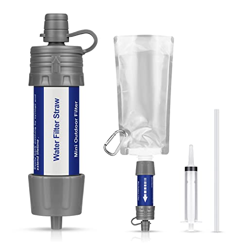 ENONEO 5000L Personal Filtro de Agua Aire Libre Portátil Mini Purificador de Agua Supervivencia Sistema de Filtración de Agua Exteriores,Elimine 99.99% de Bacterias para emergencias,Senderismo (azul)