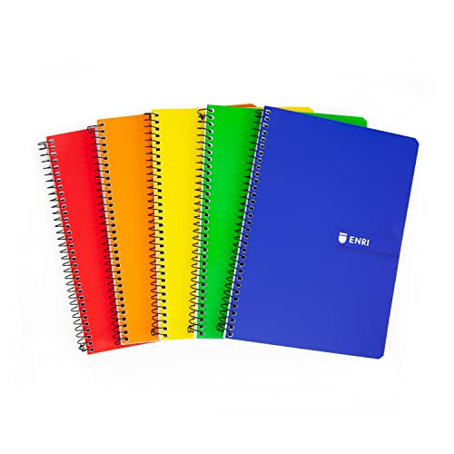 Enri Cuadernos A5+, Cuadrícula 3x3, Tapa Blanda, 80 Hojas, Pack 5 Libretas, Colores Surtidos
