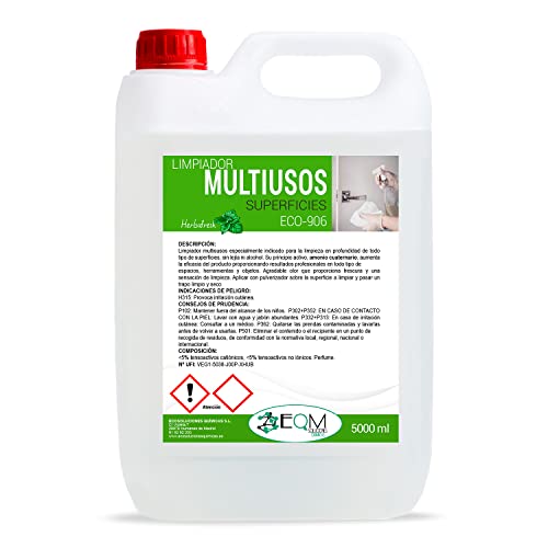 EQM SOLUCIONES QUÍMICAS | ECO-906 | 5 L | Limpiador Multiusos de Superficies | Sin Lejía, Amoniaco o Alcohol | Apto para todo tipo de superficies, no daña ningún material