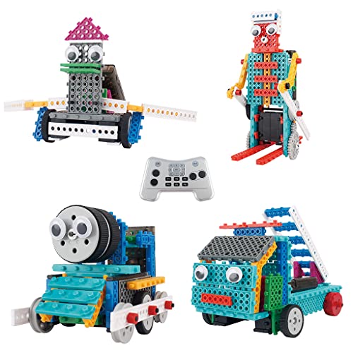 Equipo de construcción para niños – Ingenious Machines a Control Remoto Kit de Construcción de Juguete (Robot Pato, Maquina de Fuego, Tren y Robot Esquiador)