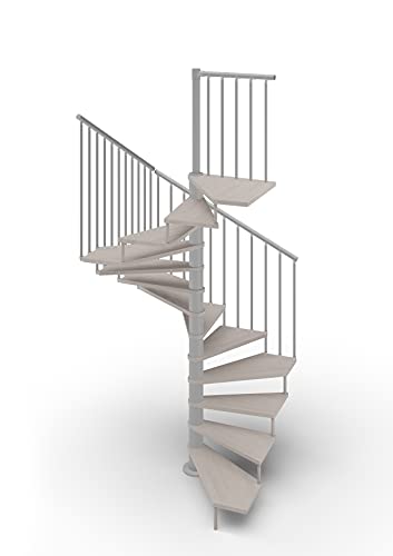 Escalera de caracol de planta cuadrada 120 x 120 cm. Tekla 13 peldaños – Altura entre los pisos 267 – 312 cm (tórtola, acero plateado)