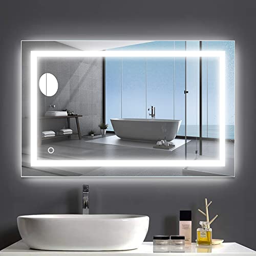 Espejo de baño grande de pared con iluminación, espejo de pared para cuarto de baño, A++, interruptor de luz táctil (50 x 70 cm)