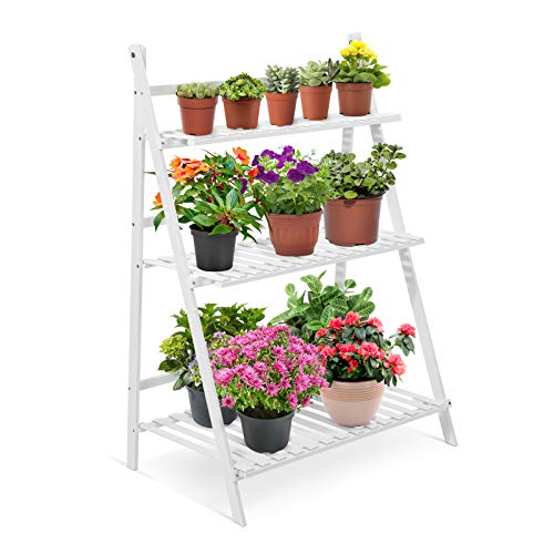 Estante de almacenamiento de plantas para el hogar, estante de 3 capas, estante de flores con múltiples listones de diseño de empalme para el jardín del hogar, 70 x 40 x 96 cm (blanco)