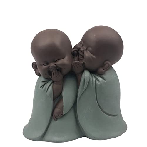 Estatuilla Bonze Susurrador – Decoración Zen y Feng Shui – para Crear un Ambiente Relajante y Espiritual – Idea de Regalo – Altura: 12 cm – Verde y Marrón – Zen'Light