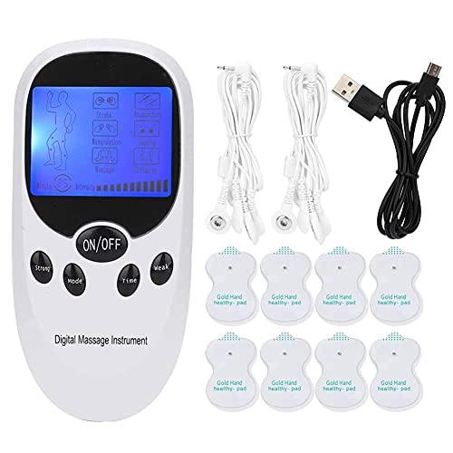 Estimulador Muscular Electrónico Digital, Dispositivo TENS para el Alivio del Dolor con Dos Salidas, 6 Modos y 8 Electrodos, Instrumento de Masaje estimulación EMS/TENS para Entrenamiento Muscular