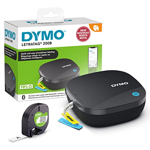Etiquetadora DYMO LetraTag 200B Bluetooth, Impresora de etiquetas compacta |Se conecta mediante tecnología inalámbrica Bluetooth a iOS y Android , Incluye 1 cinta de etiqueta de papel blanco