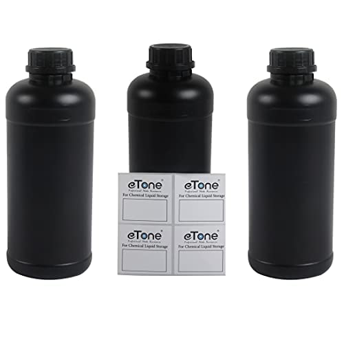 eTone 3 botellas de 1000 ml para llenar, botellas de almacenamiento para fotoquímicos de cámara oscura, 1 L, HDPE, botella de plástico resistente a productos químicos (negro)