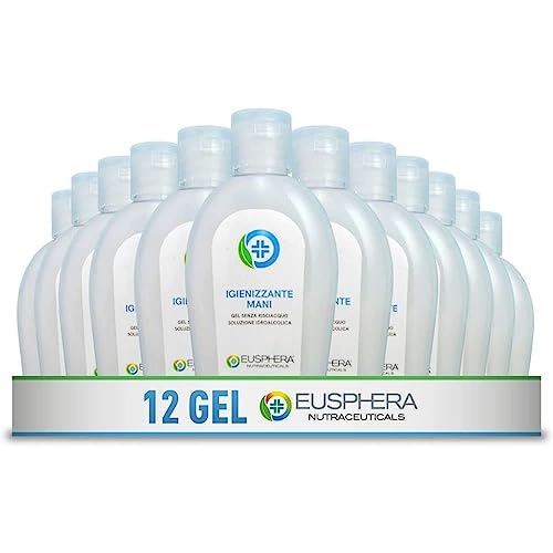 EUSPHERA - Gel Desinfectante Manos - Gel de Manos Formato de Bolsillo Gel antibacterial Absorbente Gel desinfectante manos perfumado 100% Natural 12 pcs 100 ml