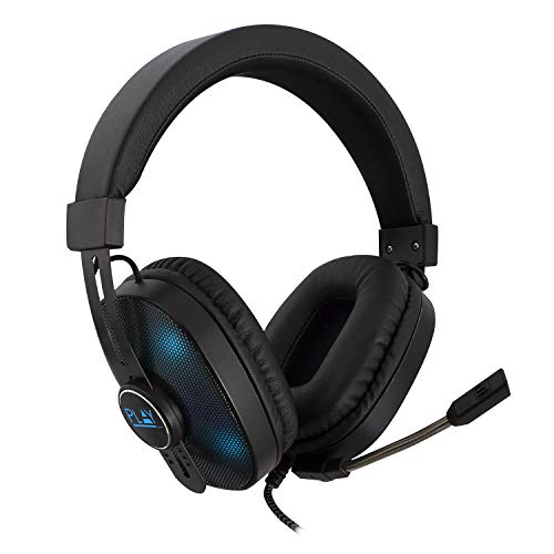 Ewent PL3321|Auriculares Gaming con micrófono ajustable|Iluminación RGB|Adaptador Jack de 3,5 mm|Cable de 1,5M|Auriculares over-ear|Auriculares gaming para PS4-PS5/Xbox One-Xbox X/Switch/PC|Negro,Azul