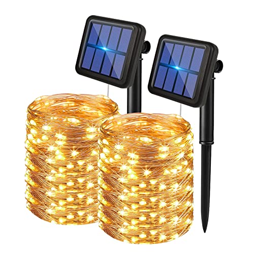 EXTRASTAR Guirnaldas Luces Led Exterior Solar, Jardin 20m 200 LED 8 Modos, Luz Cálida 3000K, para Terraza, Navidad, Fiestas, Bodas, Patio, Jardines